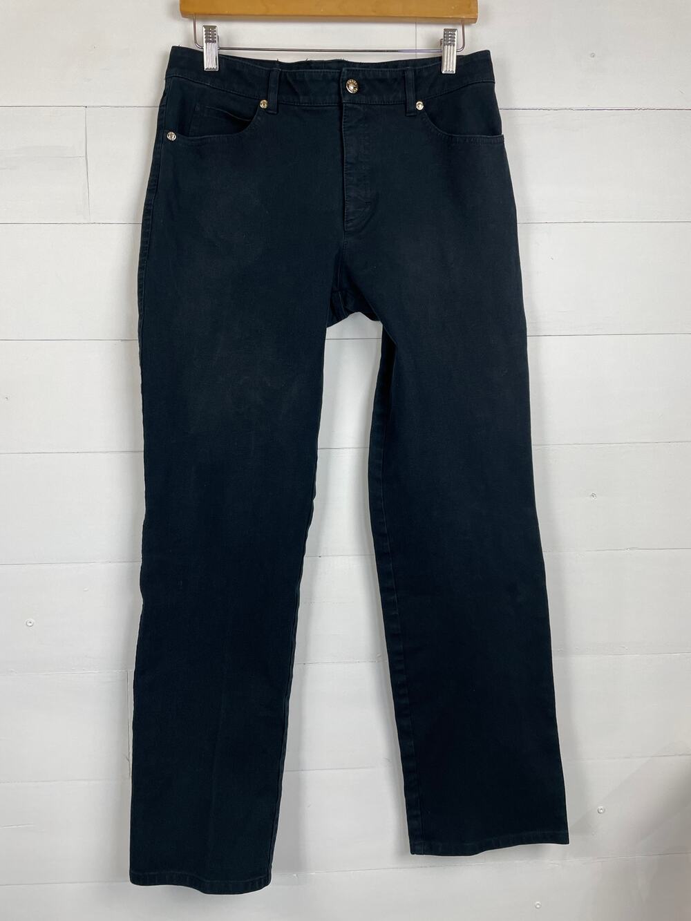 ESCADA Luxury Straight Leg Jeans Dark Blue Denim 38/US 8 Croc Leather Patch